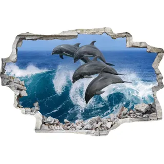 DesFoli Wandtattoo Delfine im Meer - verschiedene Rahmentypen DW000033 Farbe Grauer Stein Querformat, Größe 150 cm x 100 cm