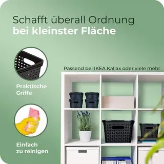 Novaliv 2er Set Eleganter Aufbewahrungskorb mit Deckel in Rattan-Optik | Schwarz Lebensmittelecht Kunststoff 5L – Perfekt für Bad & Kleidungsaufbew