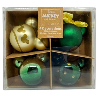 Primark Mickey Mouse Weihnachtskugeln, Grün, 4 Stück