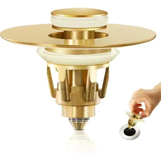 Waschbecken Ablaufstöpsel, Universal Pop-Up Abflussstöpsel aus Messing und Edelstahl, Mattschwarz, 1,1-1,5 Zoll Durchmesser, mit Haarsieb (Gold*1)