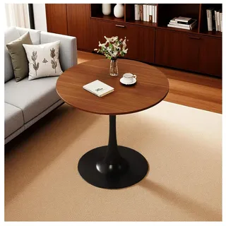 Runden Holz Esstisch Klein Tulpentisch Für 2-4 Person, Retro Nussbaum Küchentisch Für Küche, Freizeit Holz Mitte Des Jahrhunderts Moderner Tisch Mit Metall Sockelbasis Für Cafe, Wohnz(Size:60x60x75cm)