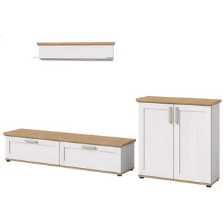 inn.furn Wohnwand, 3-teilig weiß Lärche, Eiche Artisan, 260 cm Landhaus, Schrankwand mit viel Stauraum