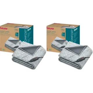 Beurer HD 75 Nordic Grey Heizdecke, Wärmedecke hergestellt aus recyceltem Material, kuschelig weich, 6 Temperaturstufen, maschinenwaschbar, Abschaltautomatik, 180 x 130 cm (Packung mit 2)