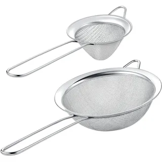KAFOOR Küchensieb-Set mit 2 Edelstahl-Sieben: 14 cm rundes feinmaschiges Sieb & 8,6 cm konisches Sieb, ideal für Nudeln, Quinoa, Tee, Kaffee, Säfte, Mehl