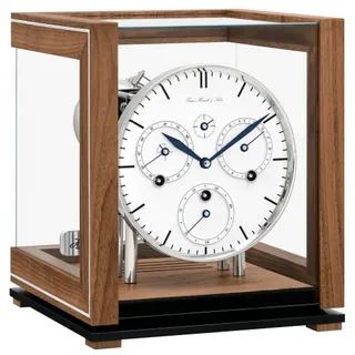 Hermle -Tischuhr Ewiger Kalender Nussbaum Weiß Mechanisch Westminster 30cm- 23059-030352