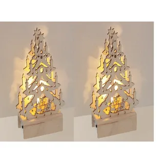 2 X LED Weihnachtsbaum Holz Christbaum 1 LED Fensterdekoration Tannenbaum Baum