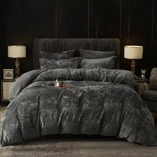 Bettwäsche-Set Samt 155x220 cm mit 2 Kissenbezügen 80x80 cm Grau