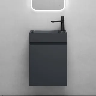 Mai & Mai Badmöbelset Waschtisch mit Unterschrank Anthrazit Matt | Badezimmermöbel 46x26x63cm für Gäste WC, inkl. Waschbecken aus Mineralguss in Anthrazit Matt Pisa02