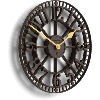 NEWGATE® Warehouse Wanduhr | Skelettuhr | 40cm | Mokkabraun mit messinghänden | Zeitgenössischer Vintage-Stil für küche, Wohnzimmer oder büro