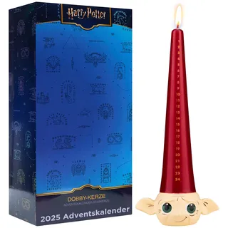Harry Potter Adventskalender Kerze 1-24 Tage mit 12h Brenndauer, Unparfümiert Weihnachten Mitbringsel, Sockel mit Dobby-Motiv, Geschenk Idee (Mehrfarbig Dobby)