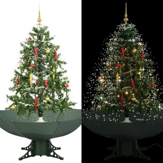 KOIECETA Schneiender Weihnachtsbaum mit Schirmfuß Schneefall Kugeln LED-Lampen Tannenbaum Christbaum Kunstbaum Dekobaum Schnee Grün 140cm