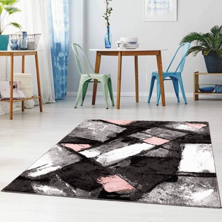 Teppich Flachflor Modern Meliert Ethno-Look in Grau/Rosa Wohnzimmer Schlafzimmer Größe 80/300 cm