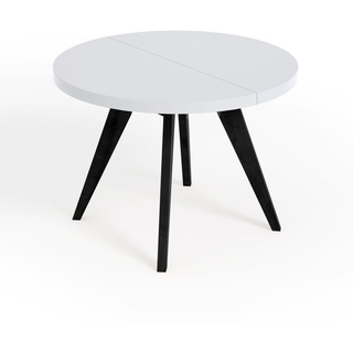 Runder Ausziehbarer Tisch für Esszimmer, LORA, Loft-Stil, Skandinavische, Durchmesser: 100 / 150 cm, Farbe: Weiß / Schwarz