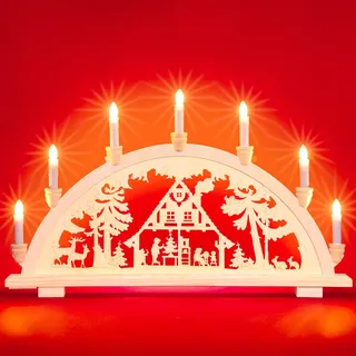 SIKORA LB57 klassischer Holz Schwibbogen Lichterbogen WALDHAUS 59cm 7 Kerzen