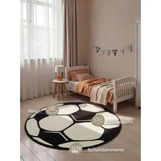 HANSE HOME Fußball Kinderteppich Ø 100 cm Schwarz/Weiß