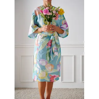 Kimono APELT "Tulip 120x110", bunt (blau), L:110cm, Baumwolle, Hausmäntel, Kimono mit Bindeband Größe120x105, Baumwoll-Satin, Digitaldruck