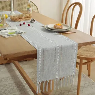Makramee-tischläufer Mit Quasten, Vintage-tischläufer Im Landhausstil, Moderne Tischdekoration (grau, 33 X 305 Cm)