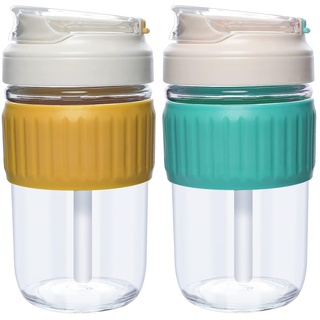400 ml Glasbecher mit Strohhalm und Deckel – der perfekte wiederverwendbare Glas-Kaffeebecher (Stil B, 2er-Pack)