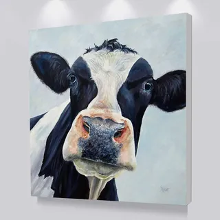 Moderne süße Kuh Wandkunst Bild Tier gedruckt Leinwand Ölgemälde auf Drucken Poster, für Kinder Schlafzimmer Dekor Kein Rahmen (Size : 23.6x23.6in(60x60cm))