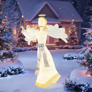 SOARS Weihnachtsengel Outdoor groß, 150cm Weihnachtsdekoration mit Flöte, Weihnachtsdeko mit 100 warmweiße LED-Lichtern, Weihnachten Engel XL, Weihnachtsbeleuchtung für außen und innen