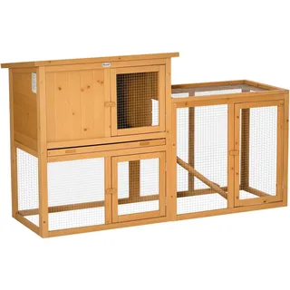 PawHut Kaninchenstall mit herausnehmbarer Bodenwanne und Rampe 141 x 60 x 86 cm orange