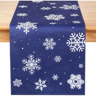 Tischläufer für Weihnachten, Schneeflocken-Design, Winter-Tischläufer für Esstisch, 35,6 x 183,9 cm, für Feiertagsfeiern (Schneeflocke) Blau