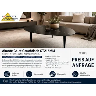 603€ NP Akante Galet CT216MM Couchtisch Keramik Marmor Wohnzimmertisch 92x76x43