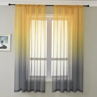 Lsimeru Voile Gardine Farbverlauf Gelb Grau Leinenoptik Vorhang Halbtransparent Bunt 2er Set Sheer Gardinen Dekoschal Fensterschal für Kinderzimmer Wohnzimmer Schlafzimmer,132x183