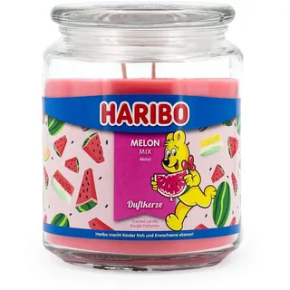 Haribo Große Duftkerze im Glas mit Deckel | Melon Mix 510g | Duftkerze Fruchtig | 2 Dochte | Brenndauer bis 100h | Geschenkidee für Frauen | Fruchtiger Raumduft