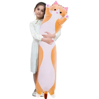 Kekeso Stofftiere Katzen Kissen Lange Kätzchen Süße Plüschtier Katze Kuscheltier Kawaii Plüsch Sofakissen Geschenke für Freunde Kinder (Yellow, 130cm/51.18inch)