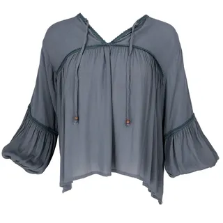 Guru-Shop Longbluse Luftige Boho Bluse, Maxibluse mit Spitze -.. blau|grau