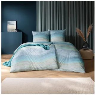 Estella Maike Grafisch Baumwolle Blau 155 x 220 cm + 80 x 80 cm