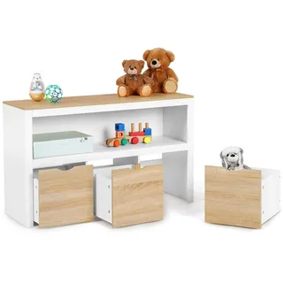 IDMarket - Kindermöbel MANA weiß und Buche 3 Würfelschubladen auf Rollen