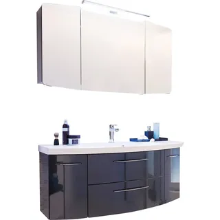 Pelipal Badmöbel-Set Cassca Anthrazit Hgl mit Mineralmarmor-Waschtisch + LED-Leuchte 121 cm