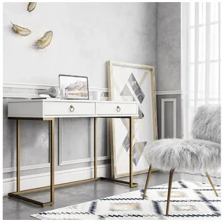 loft24 Schreibtisch Camila, Schminktisch, Konsolentisch, MDF, Metallgestell goldfarben, 160 cm weiß