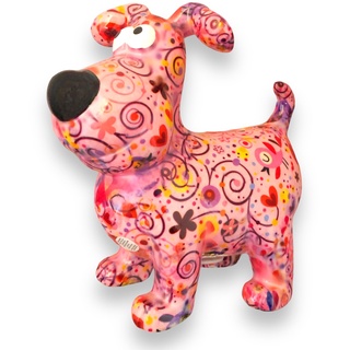 Pomme Pidou Spardose Hund Hugo Blumen Motiv in rosa Sparschwein aus Keramik mit Tiermotiv H20,2 x B10,5 x T19 cm farbenfrohe Sparbüchse als Geschenkidee