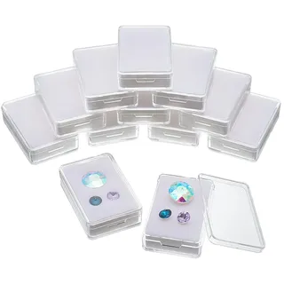 NBEADS 12 Stück Edelstein Display Box, 3.7x5.7x1.5cm Transparenter Rechteck PS-Kunststoff Schmuckschatulle Behälter Diamant Schaukasten Mit Durchsichtigem Deckel Und Weiß Schwamm für Edelsteine Münzen