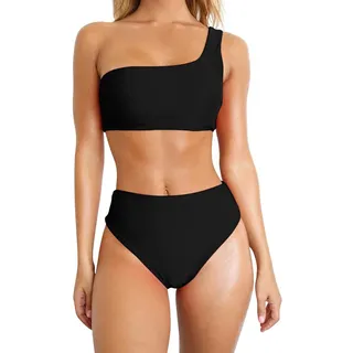 TSWRK Damen Bikini Set Zweiteiliger Badeanzug One Shoulder Badeanzug Süß Bademode Einfarbig Bandeau Bademode Schwimmanzug - S