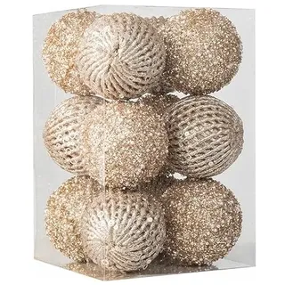 Weihnachtskugel 8cm Weihnachtsbaumkugel 12 Stück mit Aufhänger Weihnachtsbaumschmuck Weihnachtsbaumschmuck Weihnachtskugel Kunststoff (Champagner Gold,17x25 cm)