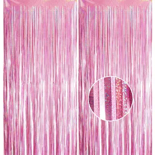 Lametta Vorhang Rosa Glitzer, 2 Stück 1x 2.5m Glitzervorhang Lametta Vorhänge, Folien Fransen Vorhang Foto Hintergrund für Meerjungfrau Party Geburtstags Deko Mädchen Hochzeit Festivals Bühnendekor