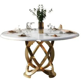 JVmoebel Esstisch Runder Tisch aus Edelstahl in Gold für stilvolles Wohnen (Esstisch), Made in Europa weiß