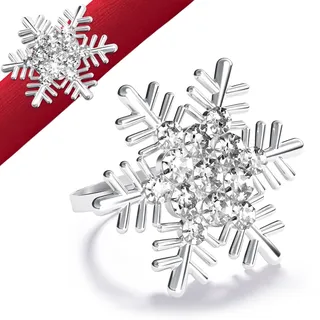 Halatool 12 Stück Weihnachten Serviettenringe Silver Schneeflocke-Design für Weihnachten Hochzeiten Partys Abendessen Feiertage Esstischdekoration Erntedankfest