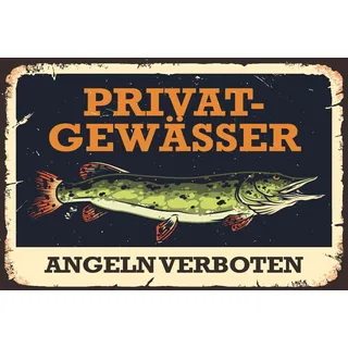 vianmo Blechschild 20x30 cm Privatgewässer Angeln verboten Hecht Fisch Deko Geschenk Schild