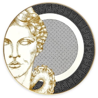 Casa Padrino Luxus Porzellan Teller Weiß / Schwarz / Gold Ø 29 cm - Handbemalter Porzellan Essteller - Porzellan Deko Accessoires - Luxus Qualität - Made in Italy