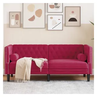 vidaXL Chesterfield Couch 2-Sitzer Weinrot Samt