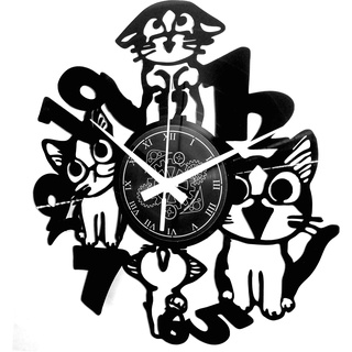 Instant Karma Clocks Wanduhr aus Vinyl Schallplattenuhr mit Katze Katzenmotiv und Tiermotiven Haustiere Design