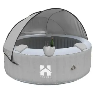 HOME DELUXE Whirlpool SPLASH inkl. Kissen, Getränkehalter und Sonnendach - Ø208 cm, aufblasbares Aufstellbecken, aufblasbar per Knopfdruck - für bis zu 6 Personen, Outdoor Whirlpool grau