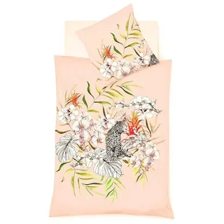 JACK Bettwäsche JACK by Fleuresse Mako Satin Bettwäsche 2tlg. 135x200cm Apricot Grün, Mako-Satin, 2 teilig, Leopard, Orchidee, Blätter, bezaubernder hochwertiger Digitaldruck bunt