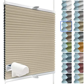 SchattenFreude Waben-Plissee nach Maß für Fenster | 100% verdunkelnd/Blackout | Mit Klemm-Haltern | Klemmfix ohne Bohren | Beige (Weiße Rückseite), Breite: 90-110cm x Höhe: 150-220cm