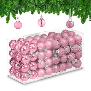 Relaxdays Weihnachtskugeln im 96er Set glitzernde, matte & glänzende Baumkugeln, Weihnachtsbaumdeko, Kunststoff, Rosa